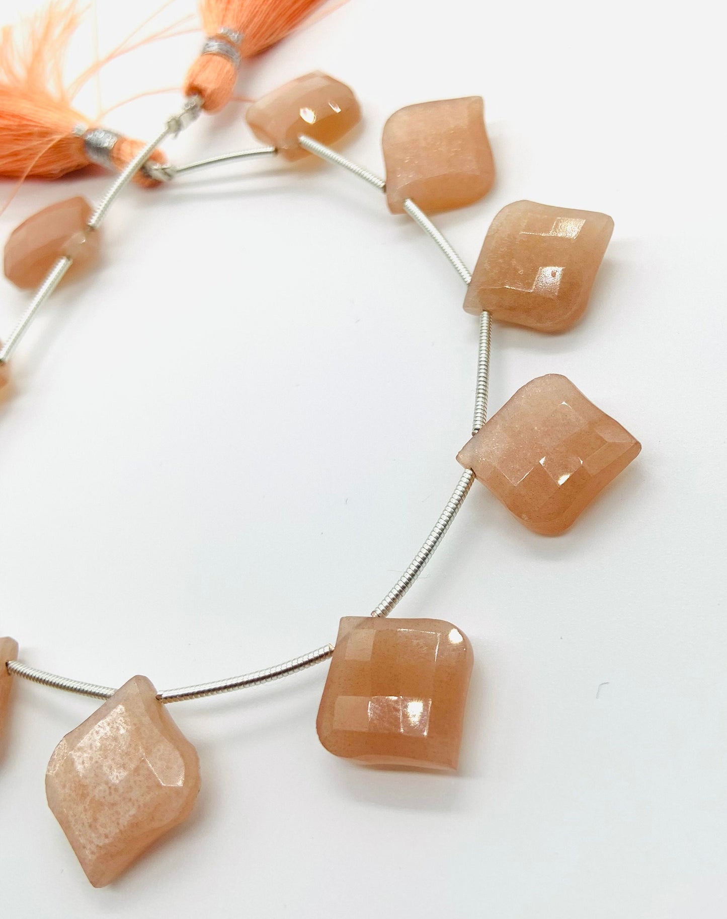 10 Pieces Natural Peach Moonstone Carved Fancy Cut Shape Gemstone Briolette Side Drill Beads Line | Faceted Gemstone Beads. BBI957