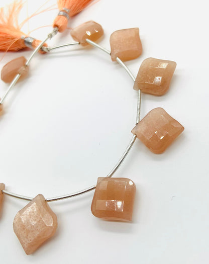10 Pieces Natural Peach Moonstone Carved Fancy Cut Shape Gemstone Briolette Side Drill Beads Line | Faceted Gemstone Beads. BBI957