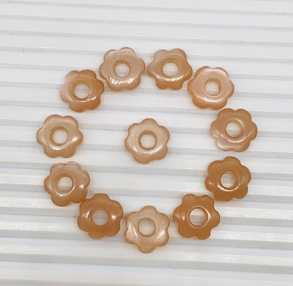 4 Pcs Natural Peach Moonstone Smooth Flower Gemstone Beads 15mm Carved Flower Shape jewelry Gemstone Jewelry Handmade Bracelet Bead.