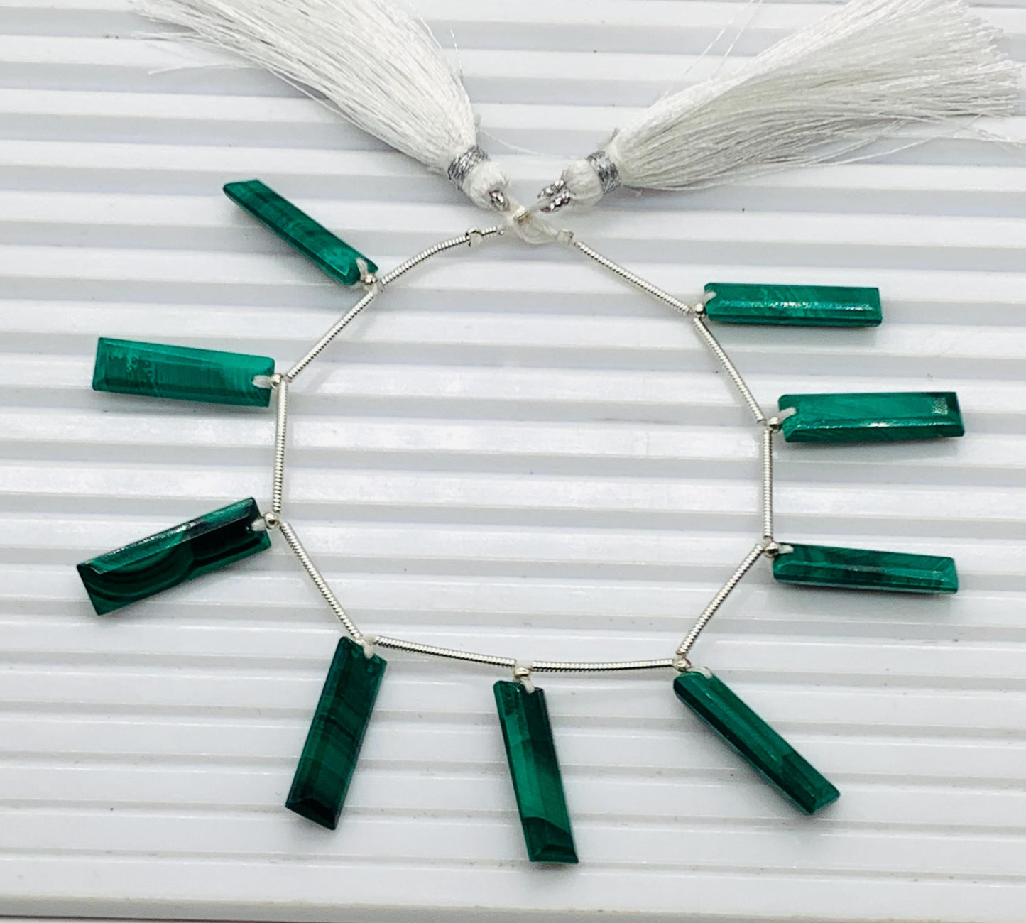 Natural Malachite Baguette Gemstone Beads – 10pcs Faceted Step Cut 20x6x4mm