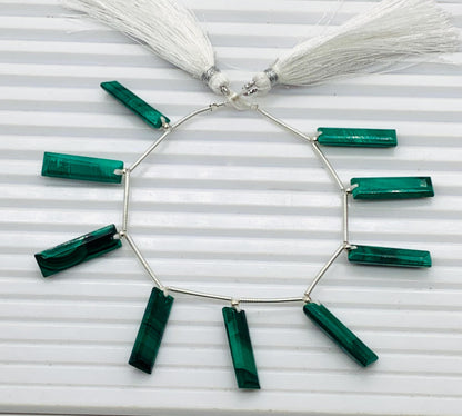 Natural Malachite Baguette Gemstone Beads – 10pcs Faceted Step Cut 20x6x4mm