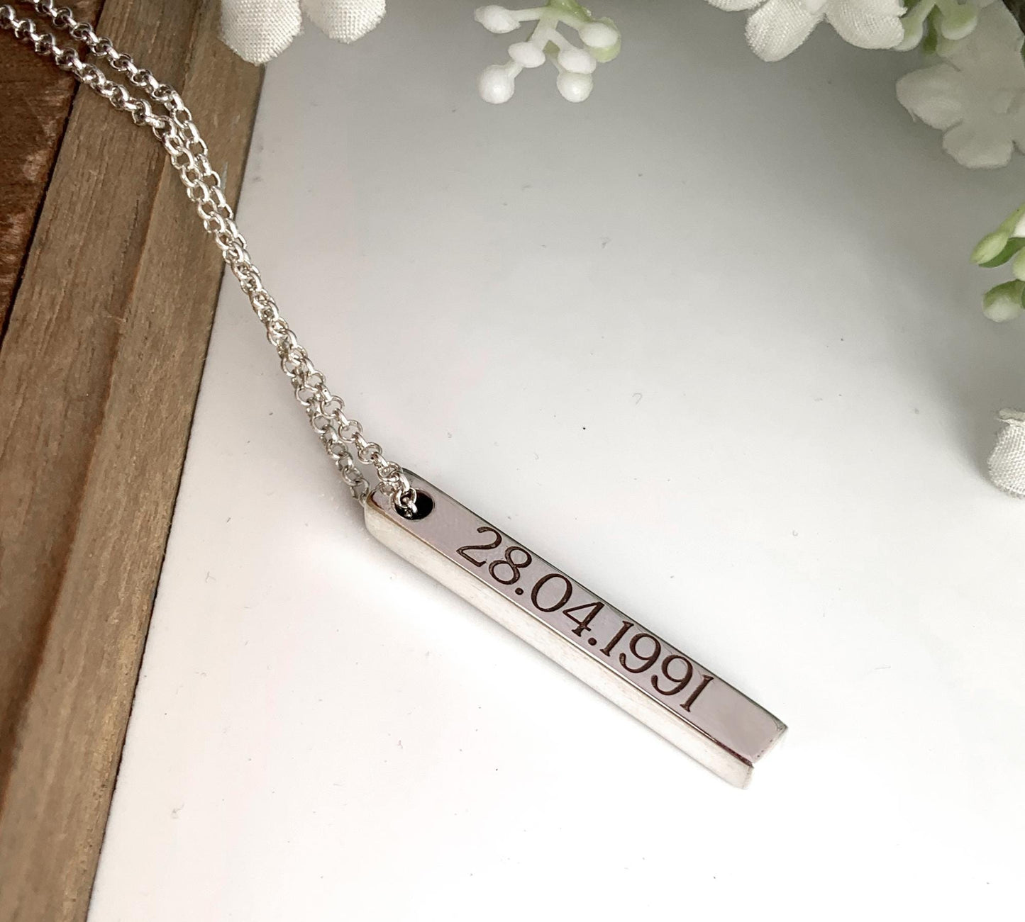925 Silver Engraved Name Bar Necklace – Silver, Gold & Rose Gold