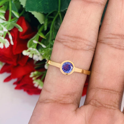 925 Sterling Silver Round Tanzanite Statement Ring -  Gold Plated