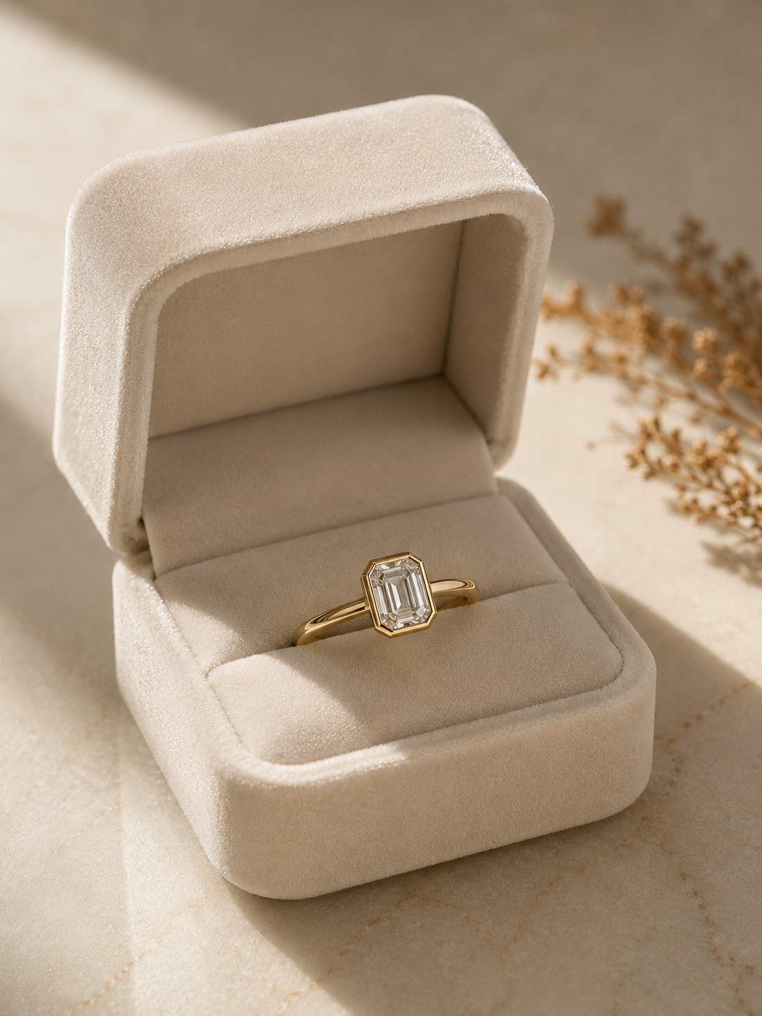 Octagon Cut Moissanite Bezel Ring – Solid Gold Solitaire Engagement Ring 9K 14K 18K – Step Cut Wedding Ring