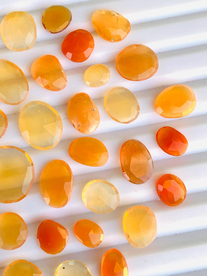 Natural Mexican fire Opal Rose Cut Slices Cabochons Faceted Rose Cut Flat Back Cabochons, Rose Cut Loose Gemstone, Opal Gemstone Slices Cut