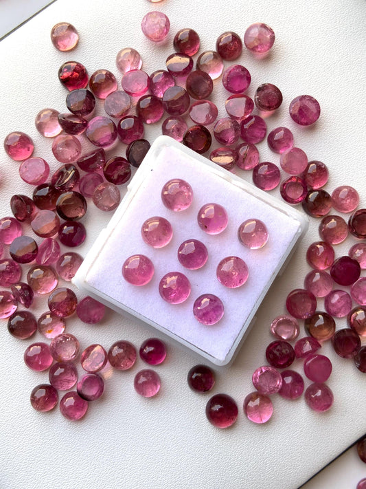 Natural Pink Tourmaline Smooth Round Gemstone Cabochon, CALIBRATED Loose Stone Cab, Round Jewelry Making Cabochons Semi Precious Cabochons
