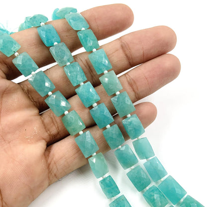 Natural Amazonite Rectangle faceted Center Drill Briolette Gemstone, Amazonite Chicklet Shape beads for Jewelry, 8 Inch Strand Size 8x10x5mm