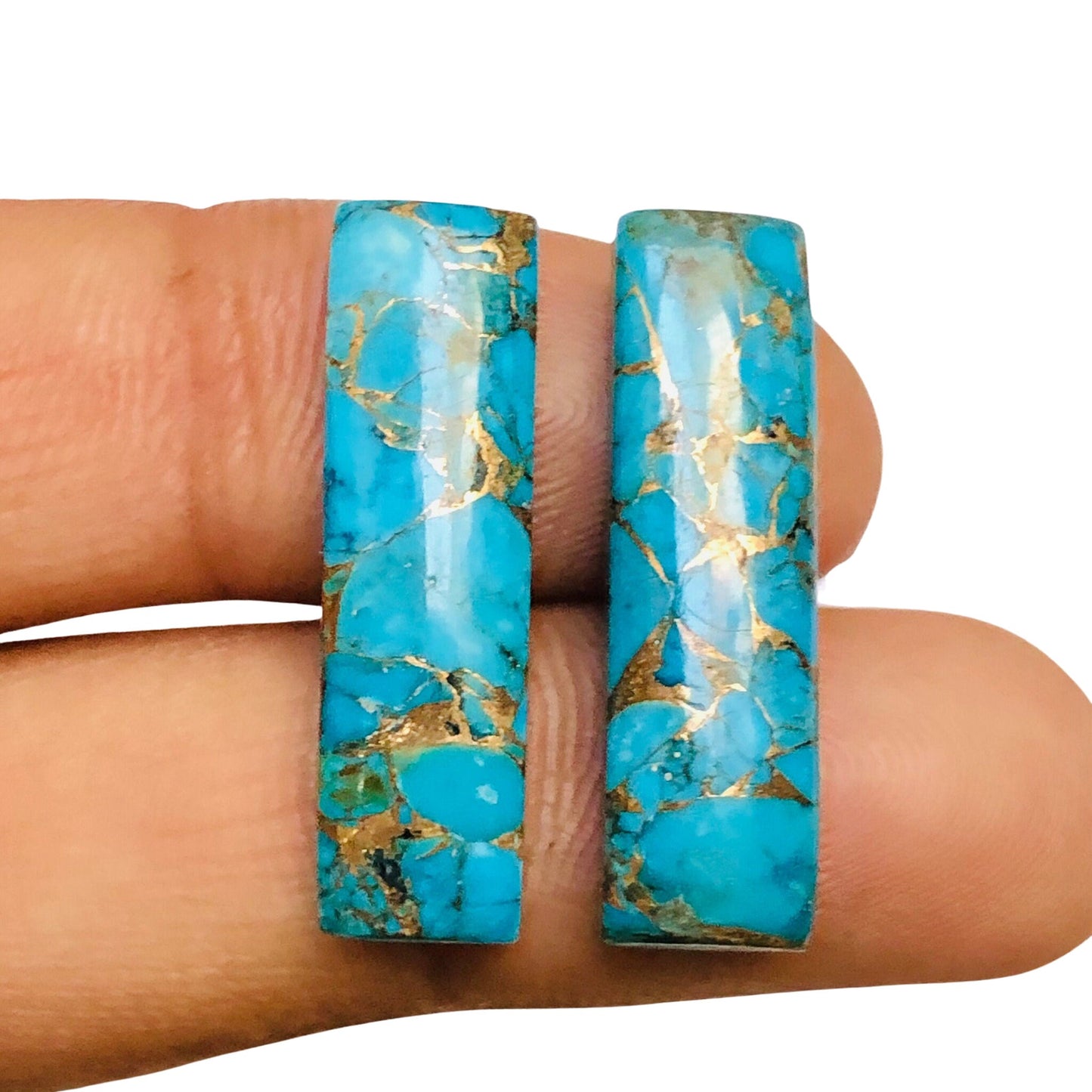 1 Pair Copper Turquoise Smooth Long Rectangle Shape Gemstone, Size 7x24mm, Matching Pair Briolette, Earring Making Gemstone , SKU - BBI983