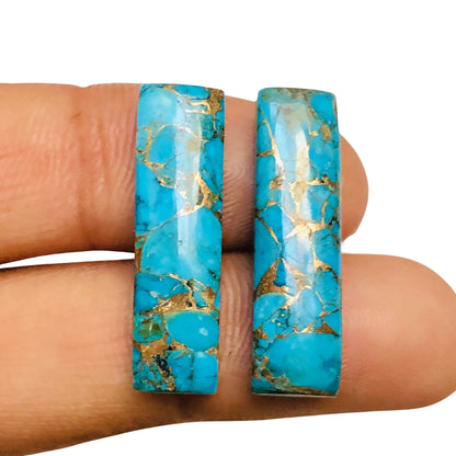 1 Pair Copper Turquoise Smooth Long Rectangle Shape Gemstone, Size 7x24mm, Matching Pair Briolette, Earring Making Gemstone , SKU - BBI983