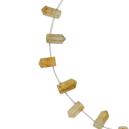 Natural Golden Rutile Faceted Pencil Briolette Beads