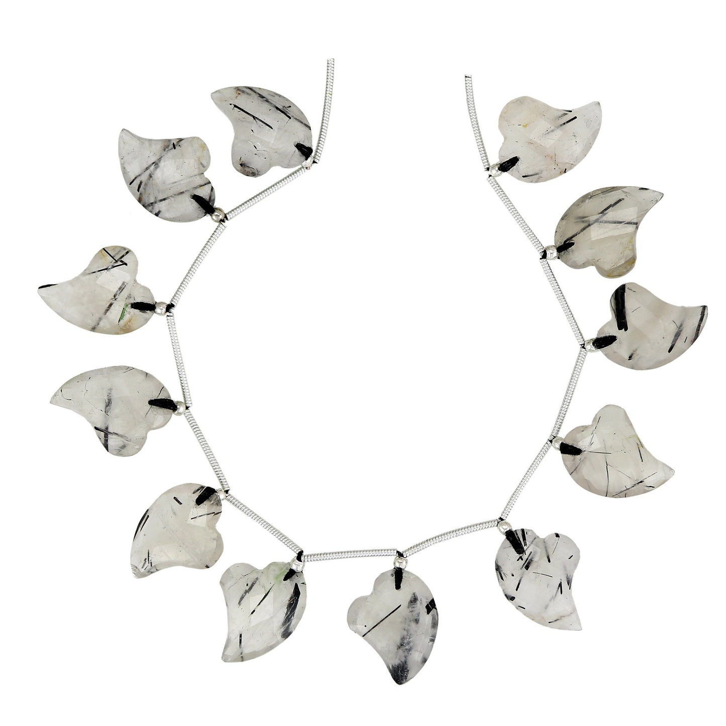 12 pcs Black rutile carved HEART Shape facetted Briolette | Wholesale Natural Gemstone Beads | Face Drill | High Quality | Jewelry Making
