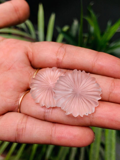 1 Pair Natural Crystal Quartz Hand Carved Flower Shape Briolette Beads, Carved Flower shape jewelry making Pair Gemstone Size -25x25X5mm