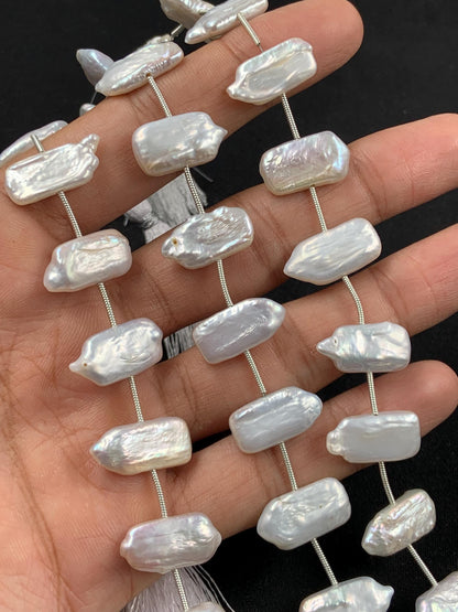 Natural Crystal White Rectangle Pearl Glass Beads Genuine Fresh water Pearl for Women's jewelry Size 10x18mm 8 Inches Wedding jewelry pearl
