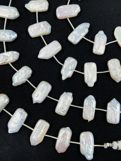 Natural Crystal White Rectangle Pearl Glass Beads Genuine Fresh water Pearl for Women's jewelry Size 10x18mm 8 Inches Wedding jewelry pearl