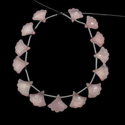 9 Pieces Rose Quartz Carved Tree Shape Natural Gemstone Briolette Side Drill Beads Line | Genuine Rose Quartz Beads , SKU - BBI886