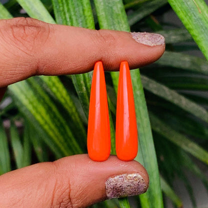 1 Pair Red Coral Smooth Drop Shape Gemstone, Handmade Matching Pair beads, Coral Matched Drops Pairs Jewelry Making Supplies" Size - 7x30mm