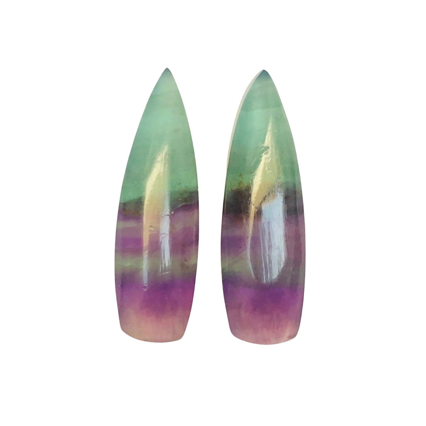 Natural Multi Fluorite Smooth Long Trillion Shape Gemstone, Matching Pair, Earring making gemstone, Jewelry making gemstone Size 10mm X 33mm