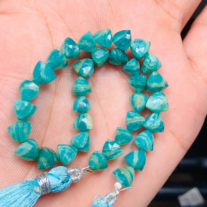 Natural Amazonite Faceted Briolette Trillion Shape gemstone beads, Straight Drilled, 8 Inches Strand, Size 6mm BBI948