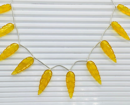Yellow Onyx Leaf Briolette Beads 30x10x4mm – Carved Gemstones
