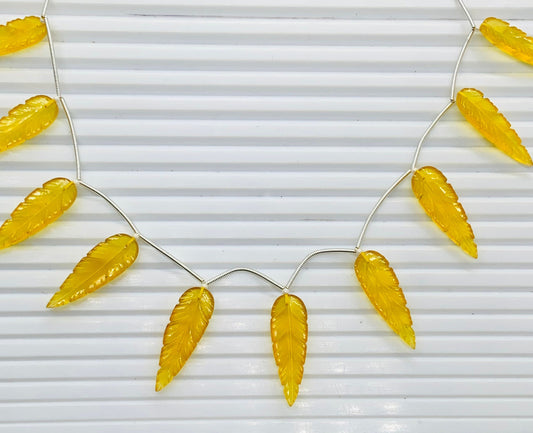 Yellow Onyx Leaf Briolette Beads 30x10x4mm – Carved Gemstones