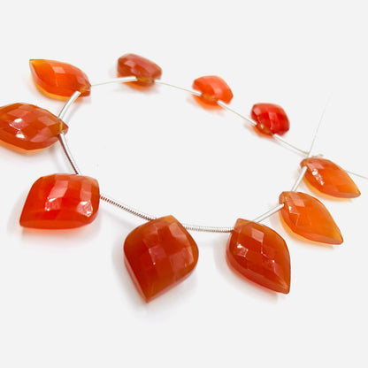 10 pcs Carnelian Carved Faceted Briolette Beads – Side Drill Gemstone Beads