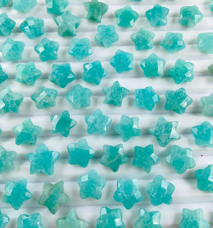 2 Pieces Natural Amazonite Hand Carved Star Shape Gemstone, Faceted Star Shape Briolette, Size 10 mm, Loose Stone For Jewelry, SKU - BBI114