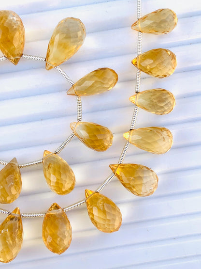 Natural Citrine Faceted Beads 5x8mm–6x9mm | Teardrop Briolette Gemstone Beads