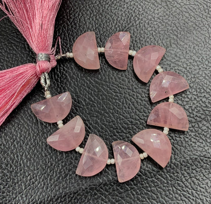 10 pcs Natural Rose Quartz straight drill D shape (half moon ) briolette faceted Quartz Gemstone size 10X16mm handmade gemstone for jewelry