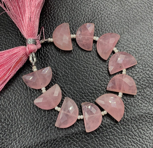 10 pcs Natural Rose Quartz straight drill D shape (half moon ) briolette faceted Quartz Gemstone size 10X16mm handmade gemstone for jewelry