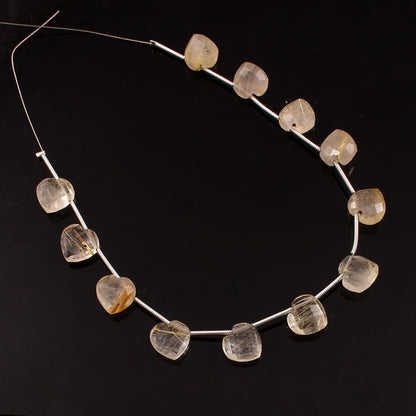 Natural Golden Rutile 10mm Heart Shape Beads | Faceted Gemstone Jewelry