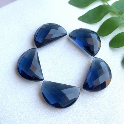 2 Pieces Blue hydro Quartz Faceted D' Shape Gemstone, Size 10mmx16mm, Half Moon Shape Gemstone Briolette for jewelry making, gift for her