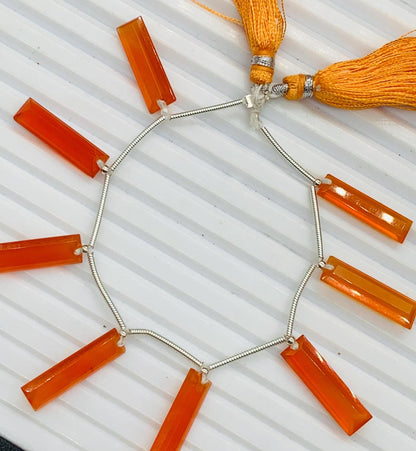 Natural Orange Onyx Baguette Step-Cut Faceted Gemstone Beads 20x6x4mm