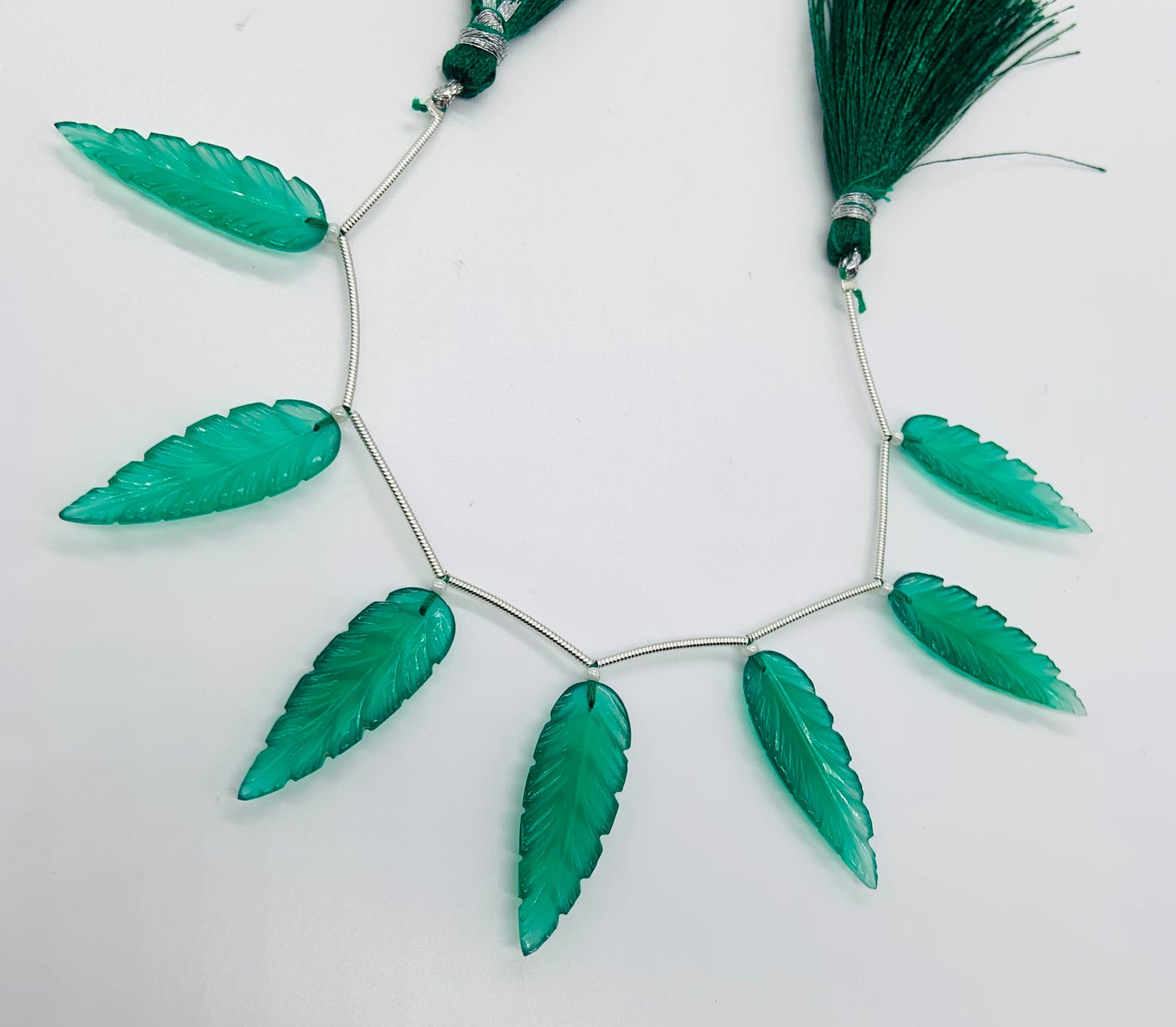 Green Onyx 7 Pieces Leaf Shape Carved Gemstone Beads 30x10x4mm