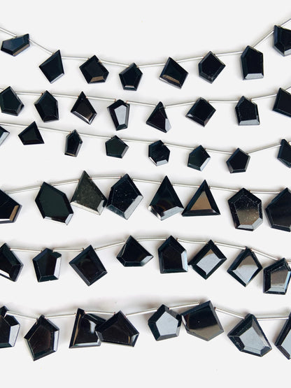 Natural Black Spinel Faceted Step Cut Nugget Beads