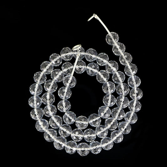 AAA+ Natural 7mm-8mm Silver Quartz Necklace, Rondelle Beaded Faceted Crystal Quartz Gemstone Energy Necklace For Healing BBI530