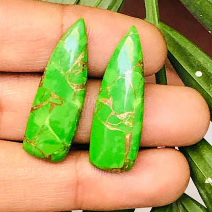 1 Pair Green Copper Turquoise Smooth Long Trillion Gemstone, Size 10x31mm, Matching Pair Briolette, Earring Making Gemstone , SKU - BBI972