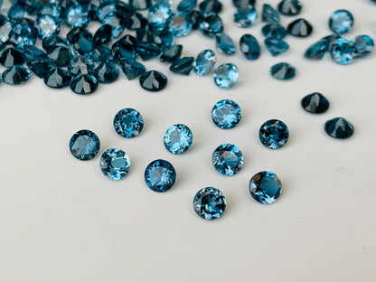 Natural London Blue Topaz Faceted Round Shape Cut Stone CALIBRATED Loose Stone Cut Round Jewelry Making Semi Precious Cut stone for rings