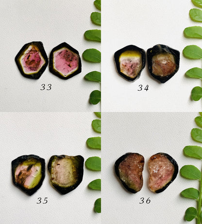 Natural Watermelon Tourmaline Pair Slices Gemstone Tourmaline Pair Gemstone, Bio color tourmaline Earring making slices Semi Precious Slices