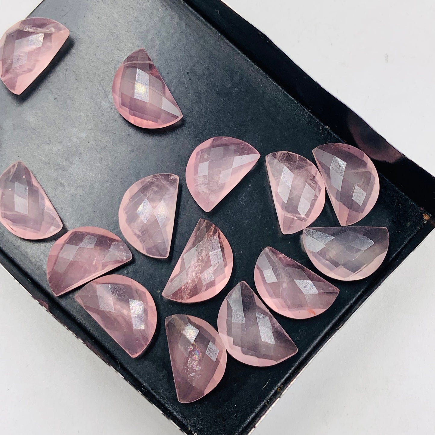 2 Pieces Natural Rose Quartz Faceted Half Moon D - Shape Gemstone, Earring Components, Size 10x16mm , Loose Gemstone For Jewelry, SKU-BBI217