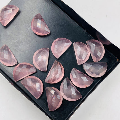 2 Pieces Natural Rose Quartz Faceted Half Moon D - Shape Gemstone, Earring Components, Size 10x16mm , Loose Gemstone For Jewelry, SKU-BBI217