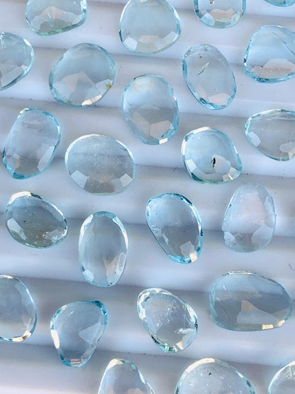 Natural Blue Topaz Rose Cut Slices Cabochons Faceted Rose Cut Flat Back Cabochons, Rose Cut Loose Gemstone, Blue Topaz Gemstone Slices Cut