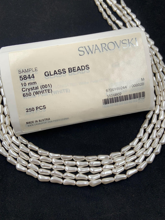 Natural Crystal White (001 650) Genuine Swarovski 5844 Pearls Barque Drop pearl in 10mm Glass Beads for Necklace/Bracelet/Earrings Gifts