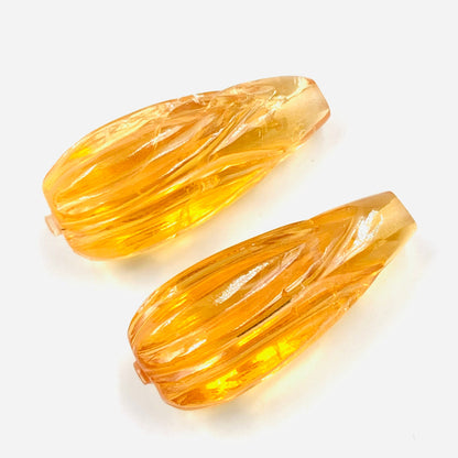 1 Pair Natural Citrine Hand Carved Drop Shape Briolette Beads, Handmade Matching Pair beads, Earring Making Gemstone Size - 20X9mm