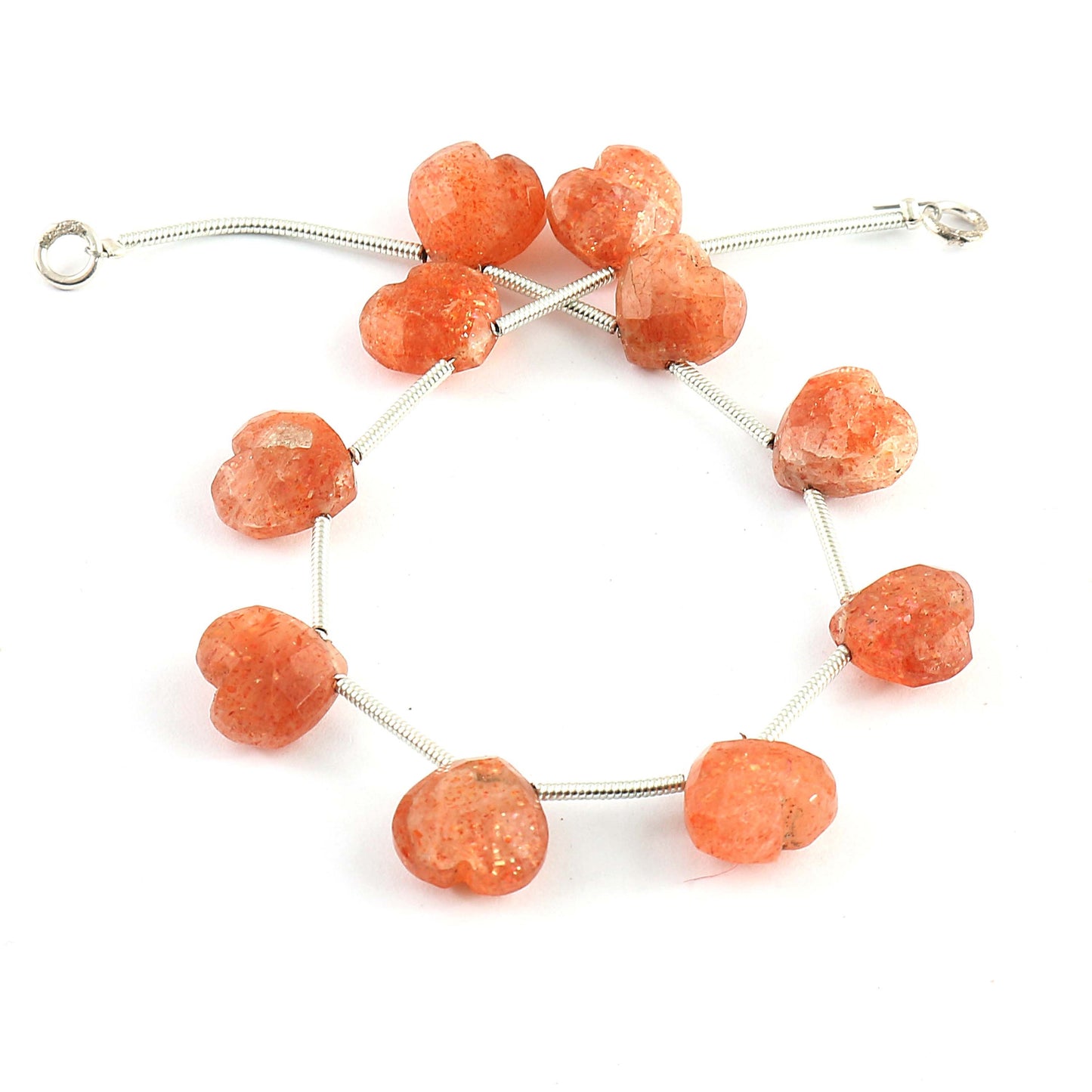 10 pcs Natural Sunstone Carved Heart shape Gemstone Briolette Beads | Sunstone Faceted Beads For Jewelry | Wholesale Gemstone beads BBI303