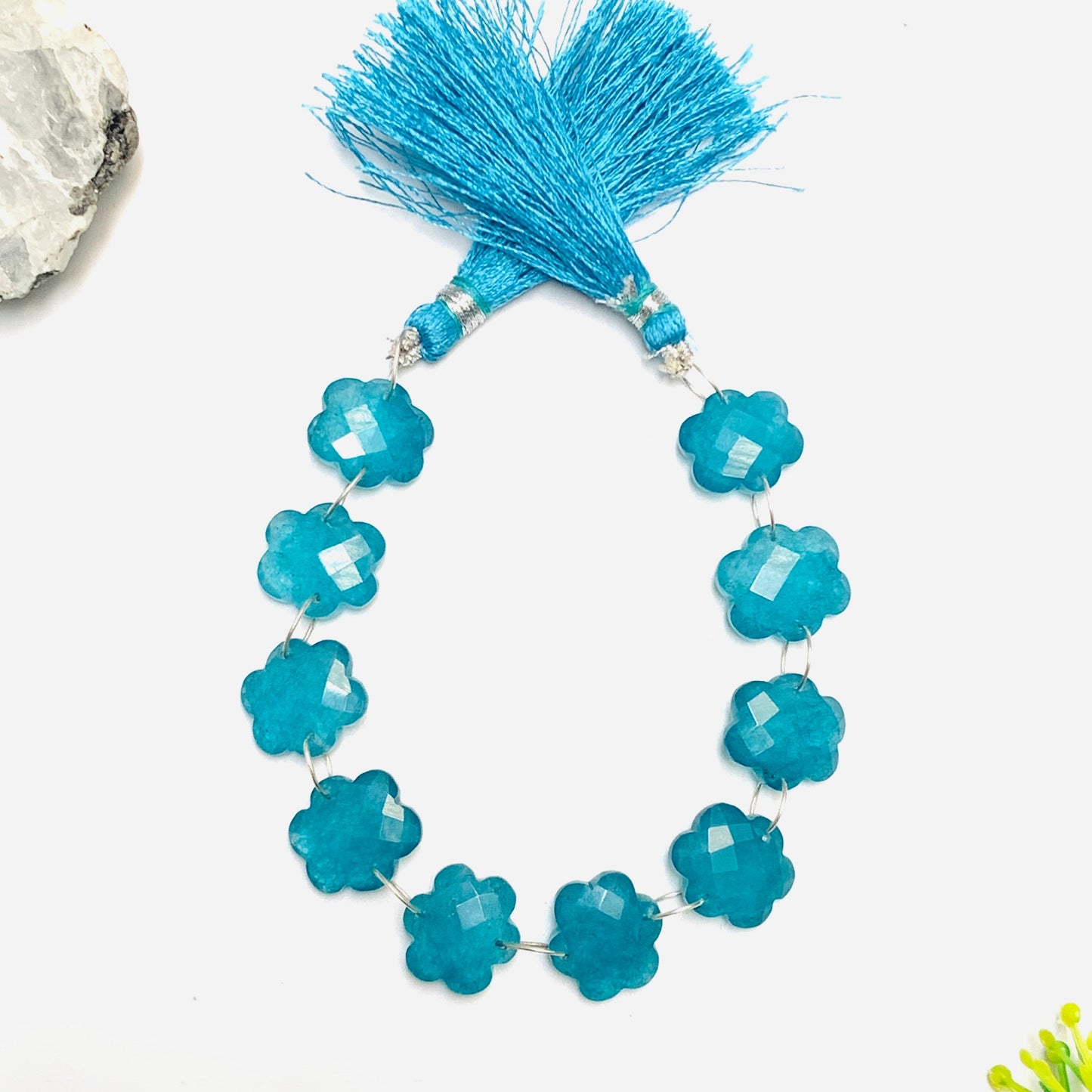 10 Pieces Teal Quartzite Faceted Double Drilled Gemstone Beads, Cloud Shape Gemstone, Drilled gemstone, Hand Carved Gemstone Size 14X15X6mm