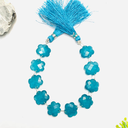 10 Pieces Teal Quartzite Faceted Double Drilled Gemstone Beads, Cloud Shape Gemstone, Drilled gemstone, Hand Carved Gemstone Size 14X15X6mm