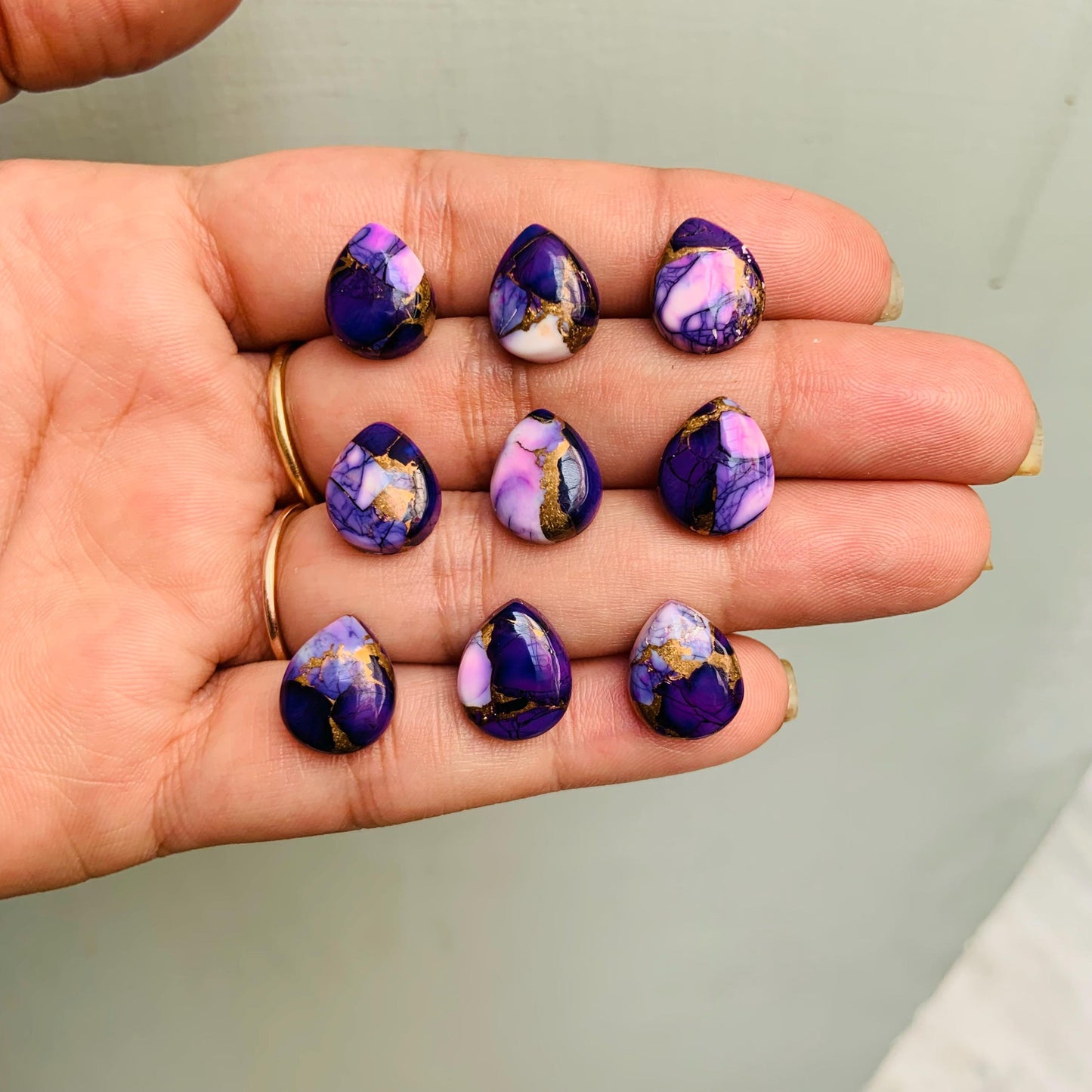 5 Pieces Natural Purple Copper Mojave Turquoise flatback Pear-Shaped Gemstone for Jewelry, Purple Turquoise Loose Stone Cabs, Size 10x12mm