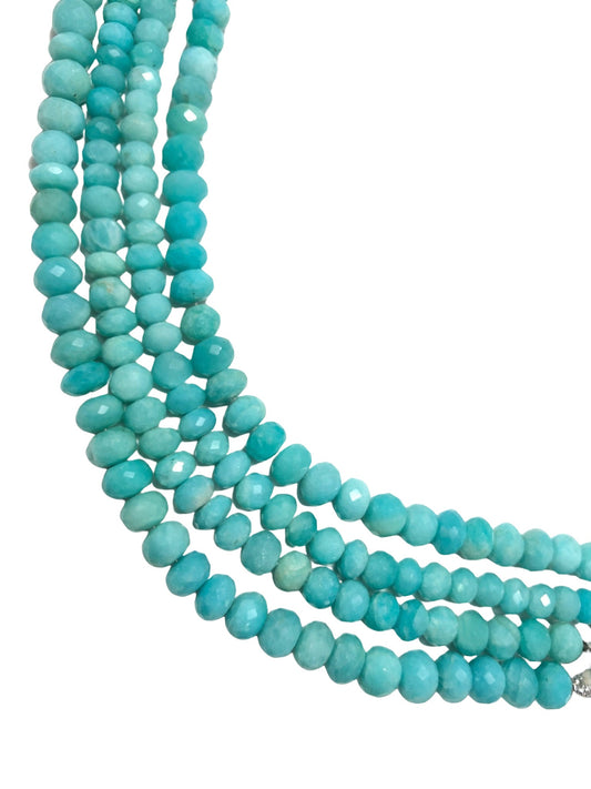 7mm-8mm Blue Amazonite Gemstone, Natural Rondelle Beaded Necklace Gift For Her, Faceted Amazonite Gemstone Necklace