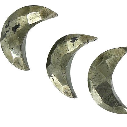 Pyrite Crescent Moon Charms, Natural Gemstone Carvings (7x16 mm)