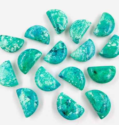 Natural Tibetan Turquoise Gemstone Beads, Faceted Half Moon "D Shape Beads, Carving Gemstone, Size 10x16 mm, Loose Beads For Jewelry,